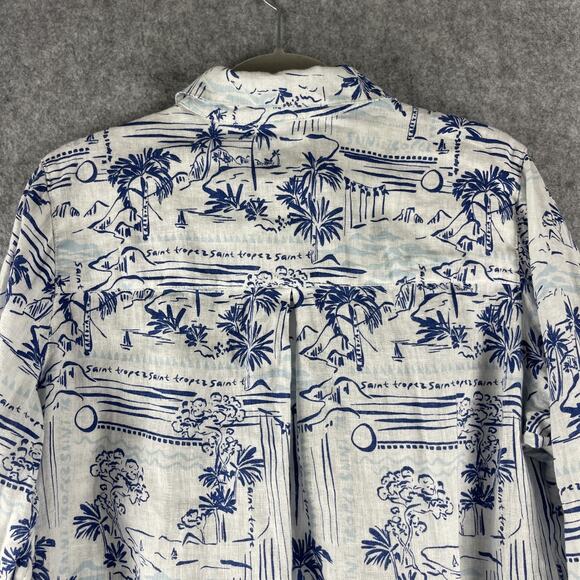 Calypso St Barth 100% Linen Top Womens XL Printed Button Up Tropical Coastal - Picture 10 of 14